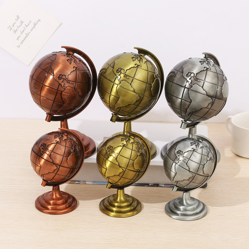 Office Furniture World - Vintage Alloy Globe Figurine Retro World