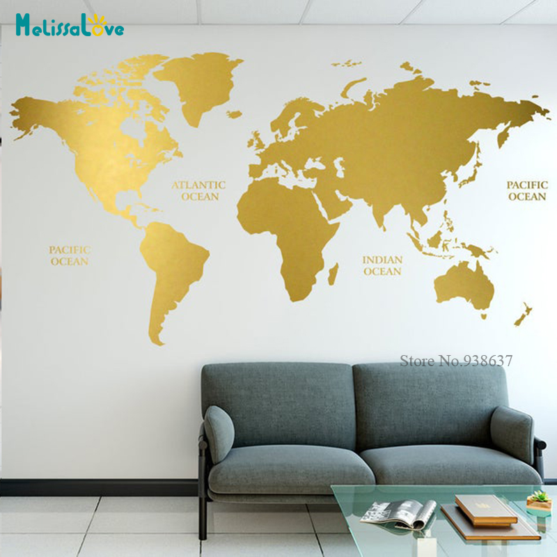 Office Furniture World - Gold World Map Decal Geometric Wall