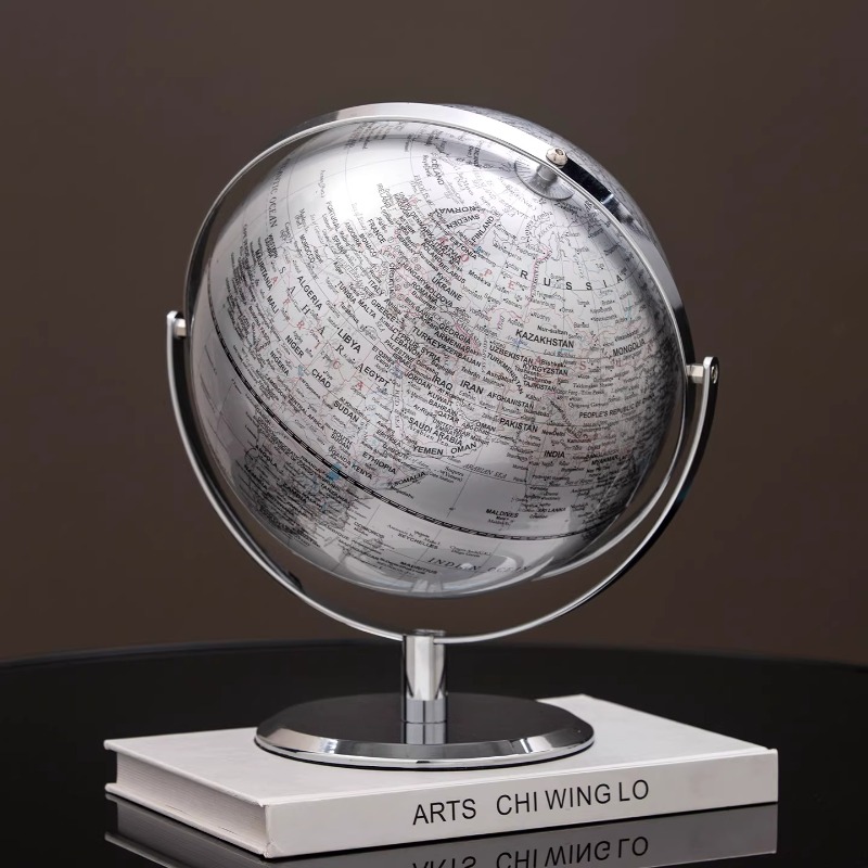 Office Furniture World - 25cm Luxury Silver World Globe Ornament