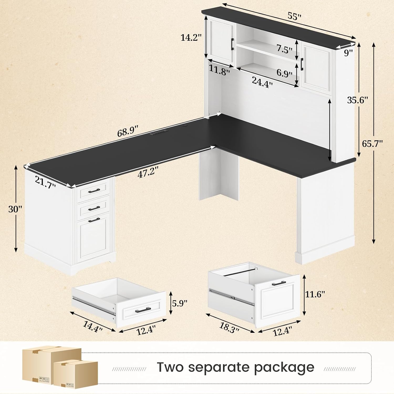 L Shaped Desk with Hutch & 3 D - Office Furniture Outlet recension och pris