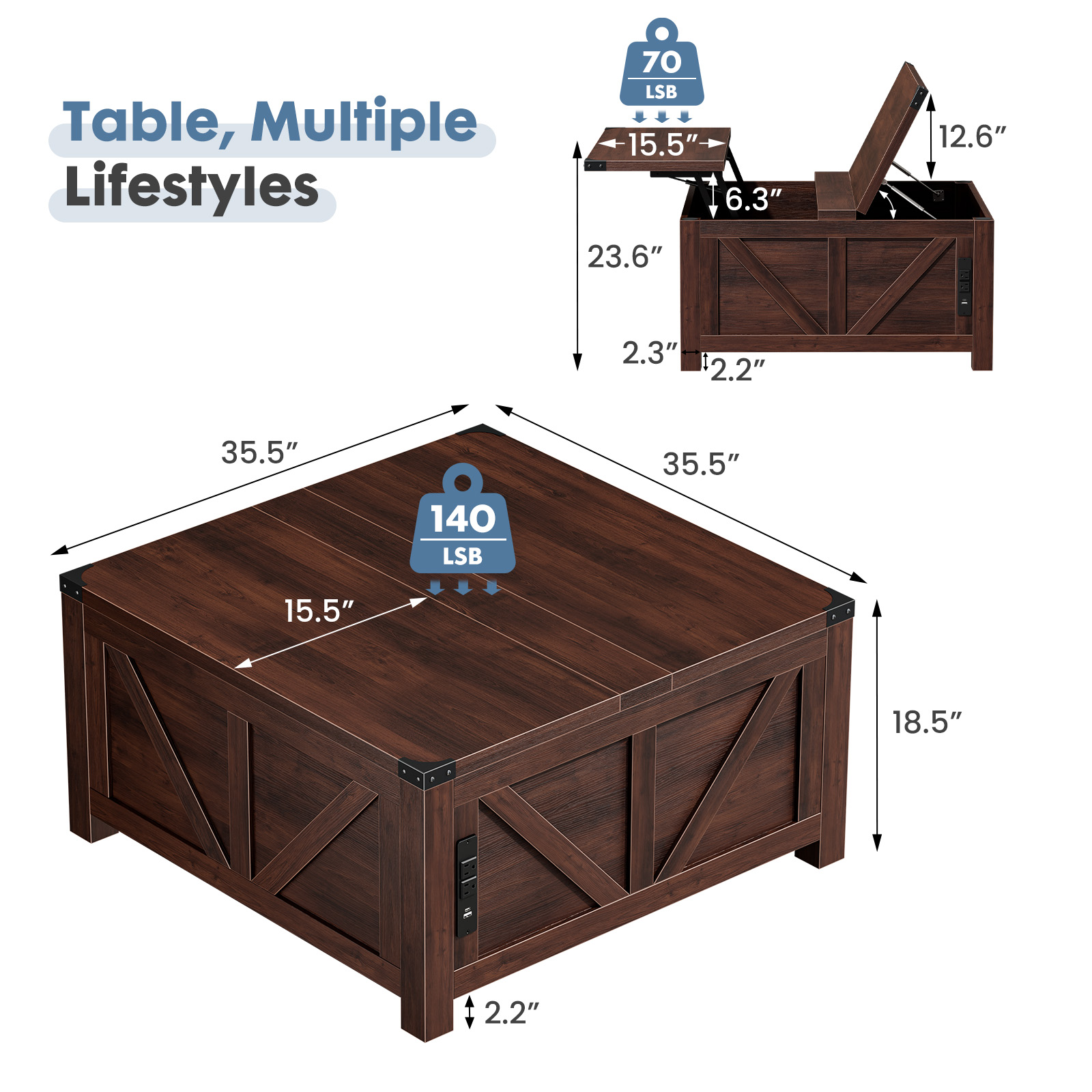 JHK 35.6IN Lift Top Coffee Tab - Office Furniture Outlet recension och pris