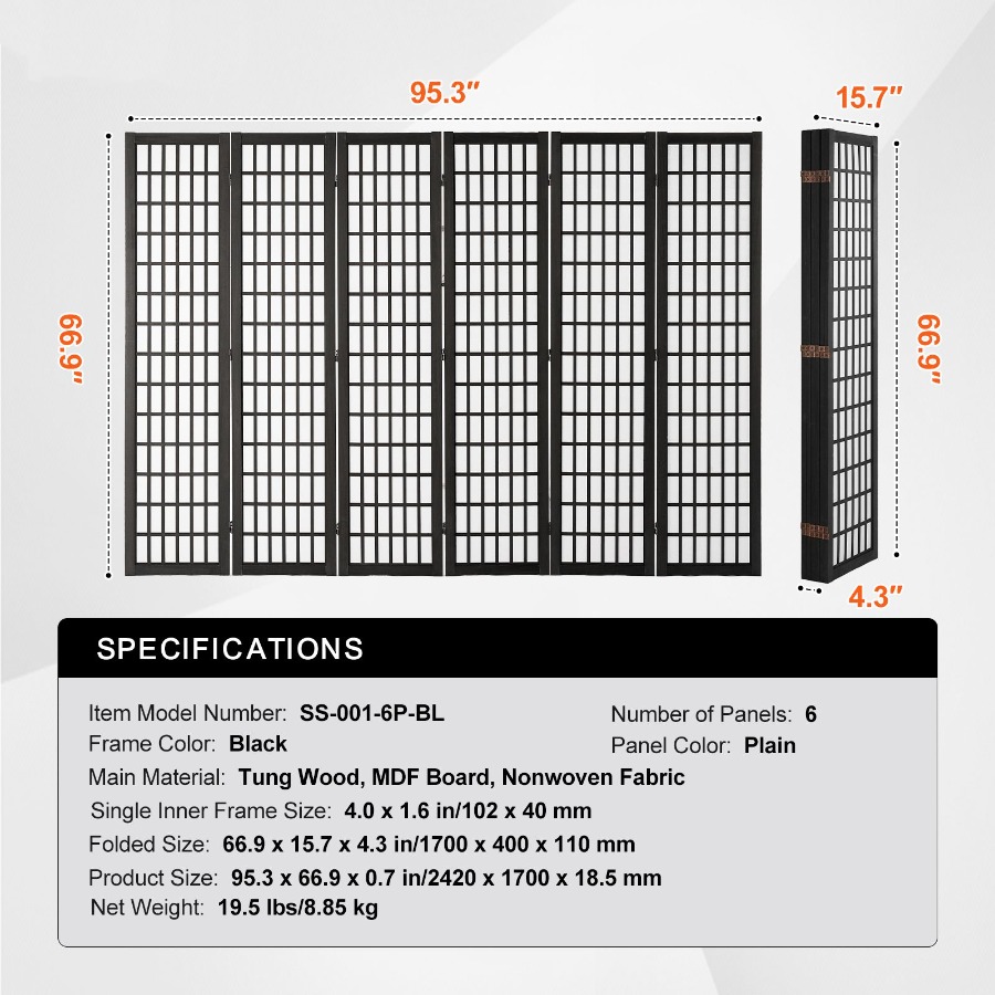 6 Panel Japanese Room Divider  - Partition Screen Divider recension och pris